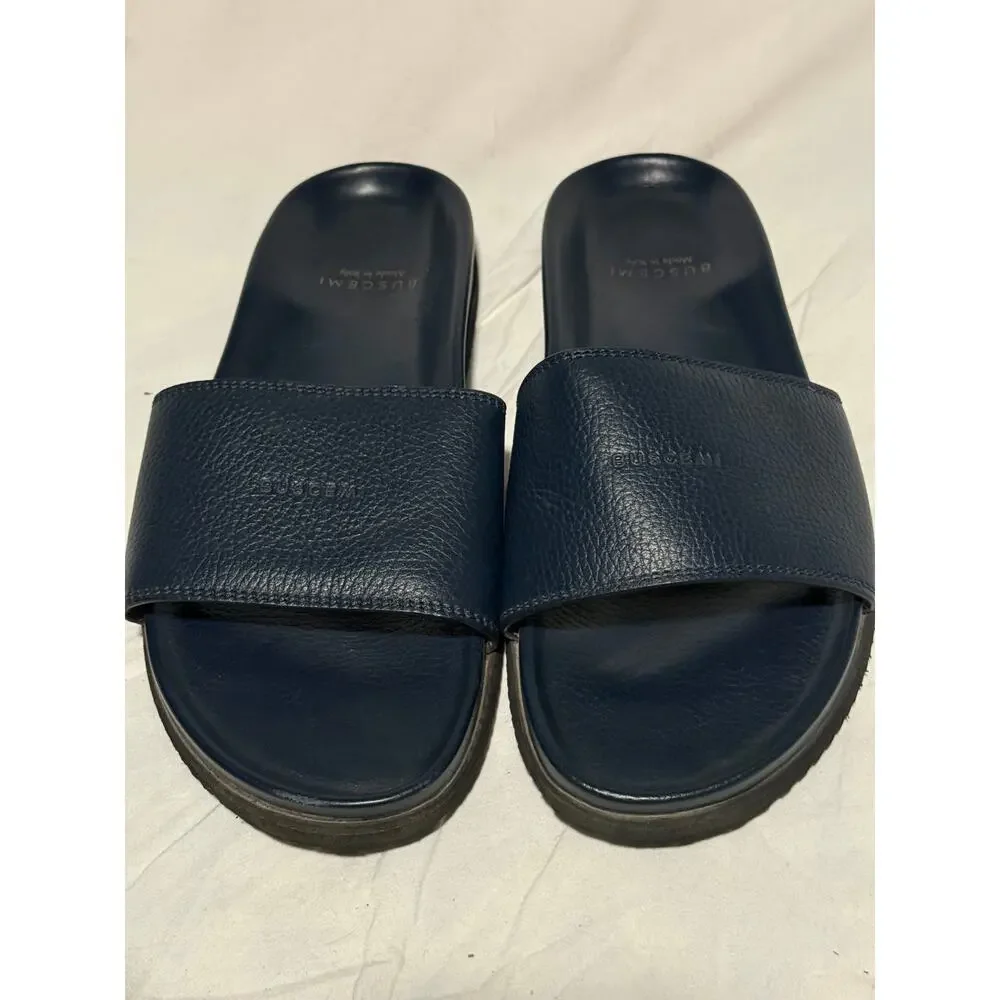 Buscemi Navy Leather Slide Sandals Vibram Sole EU 41